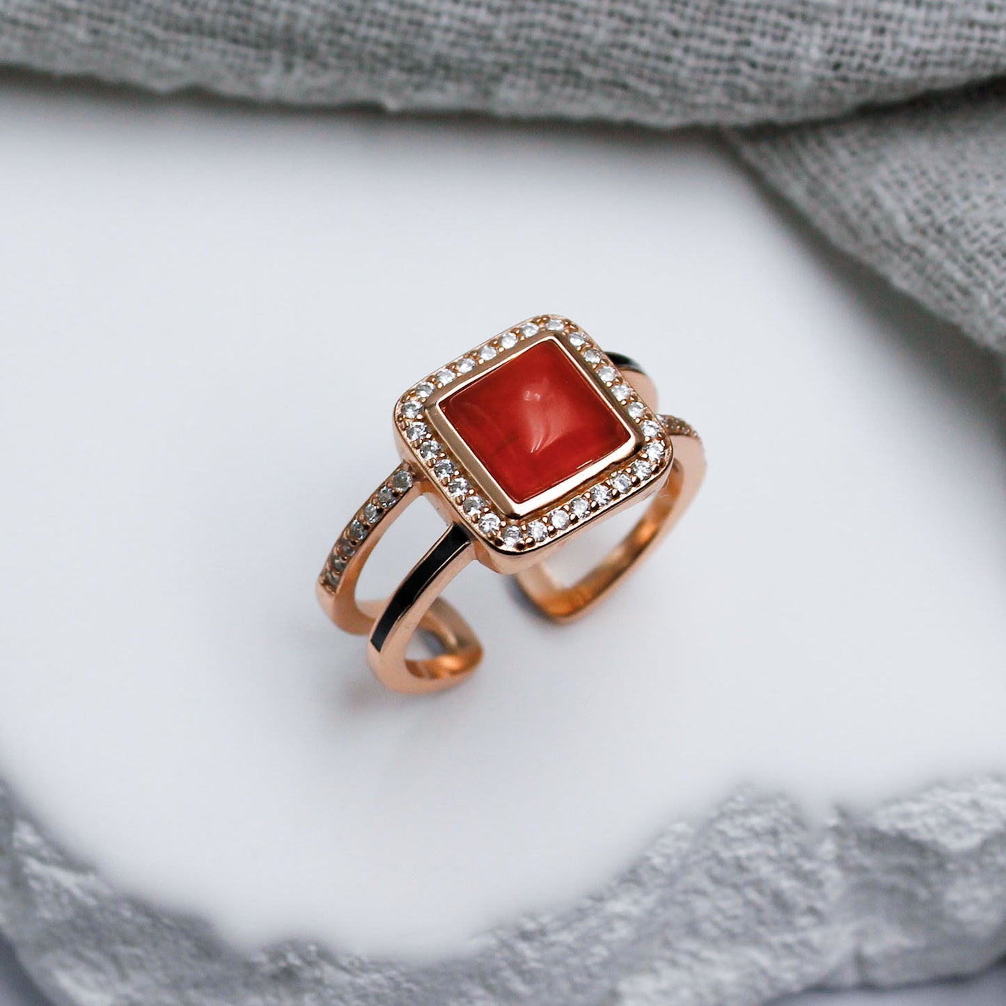 Square Southern Red Agate Ring