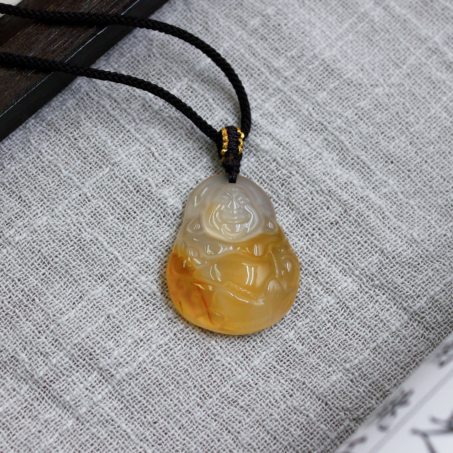 Natural Yellow Chalcedony Maitreya Buddha Pendant Necklace – Prosperity & Joy