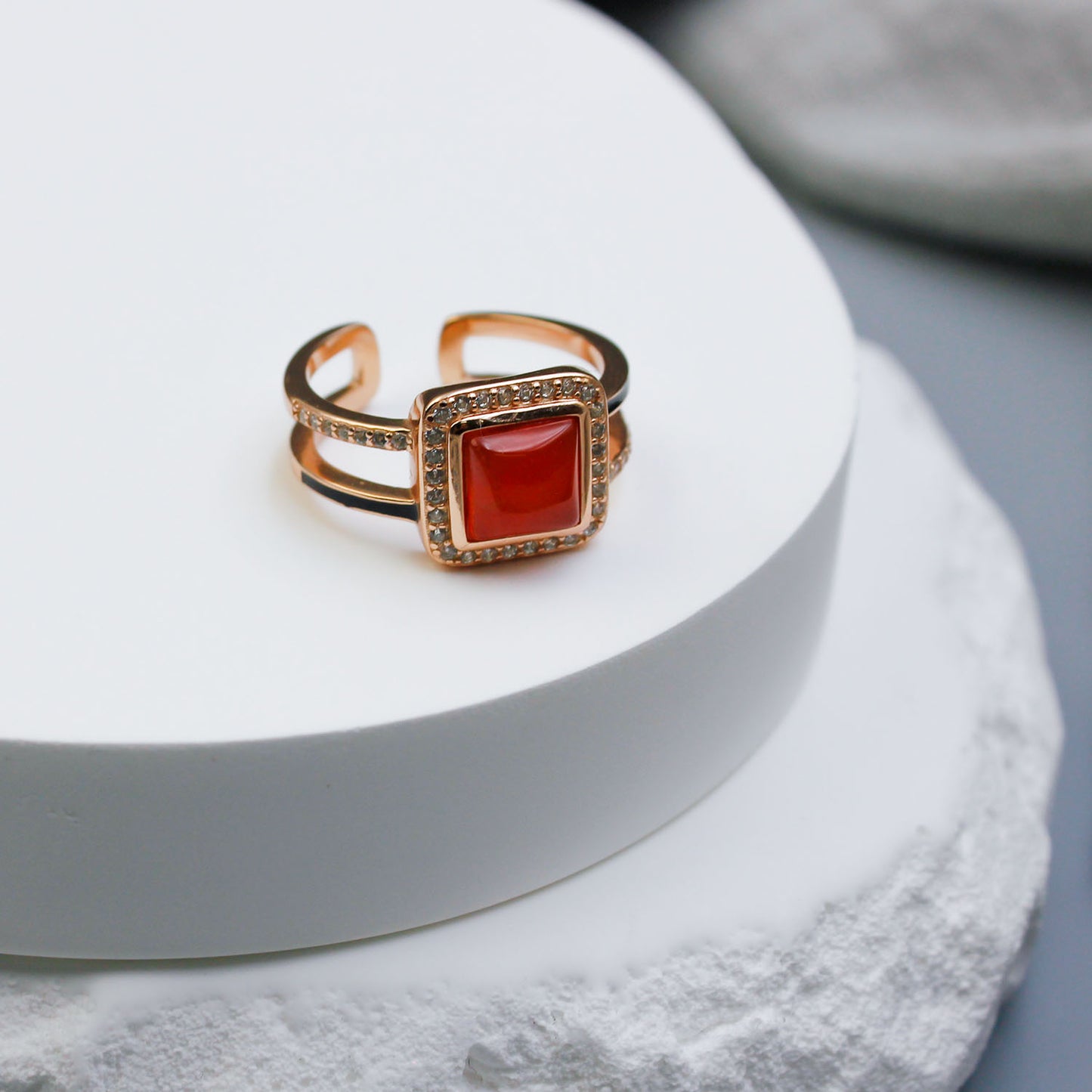 Square Southern Red Agate Ring