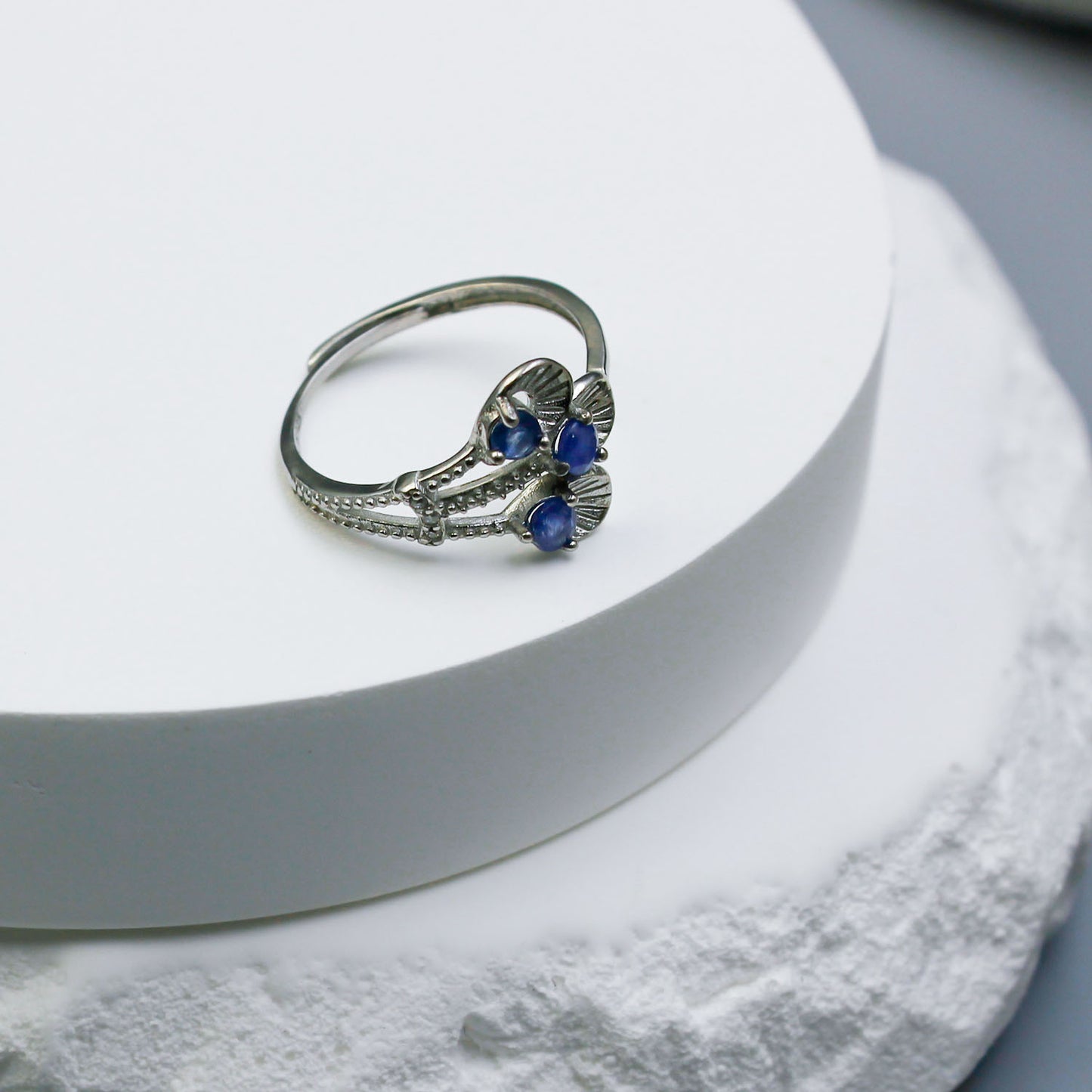 Triple Flower Sapphire & Silver Ring