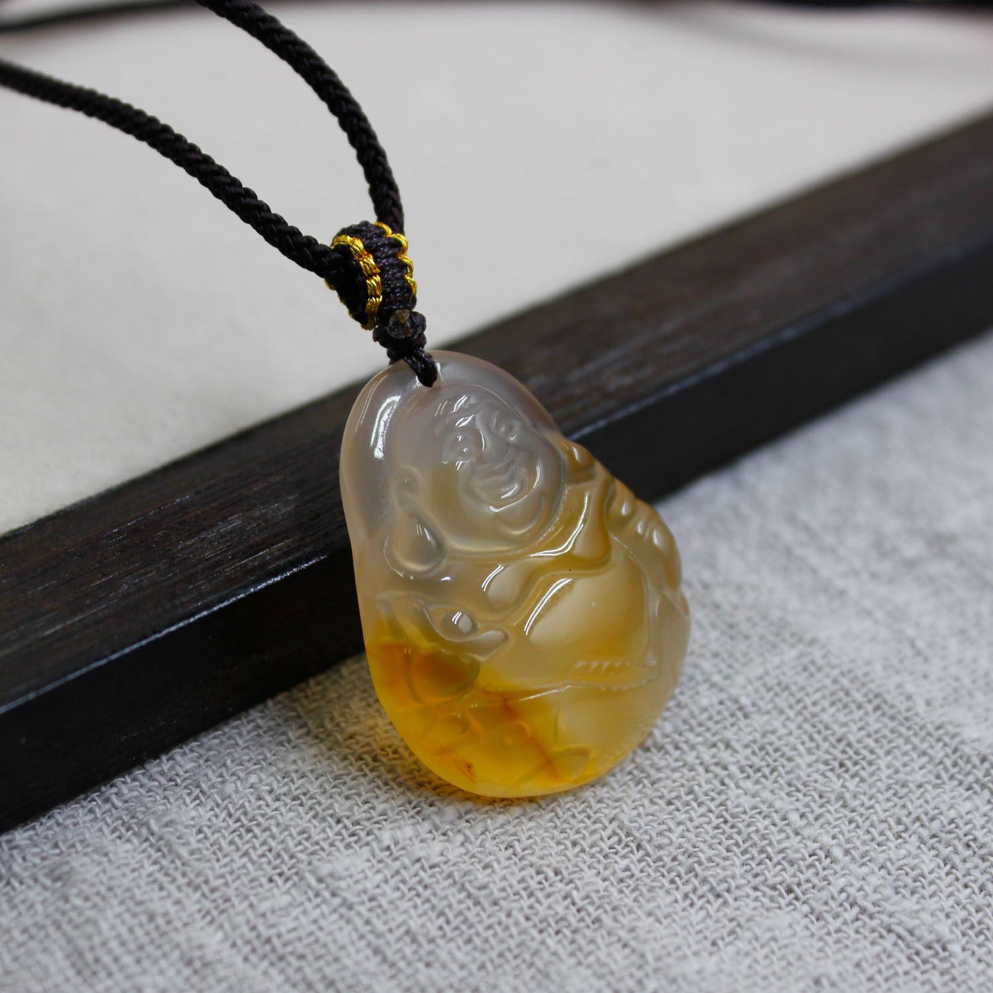 Natural Yellow Chalcedony Maitreya Buddha Pendant Necklace – Prosperity & Joy
