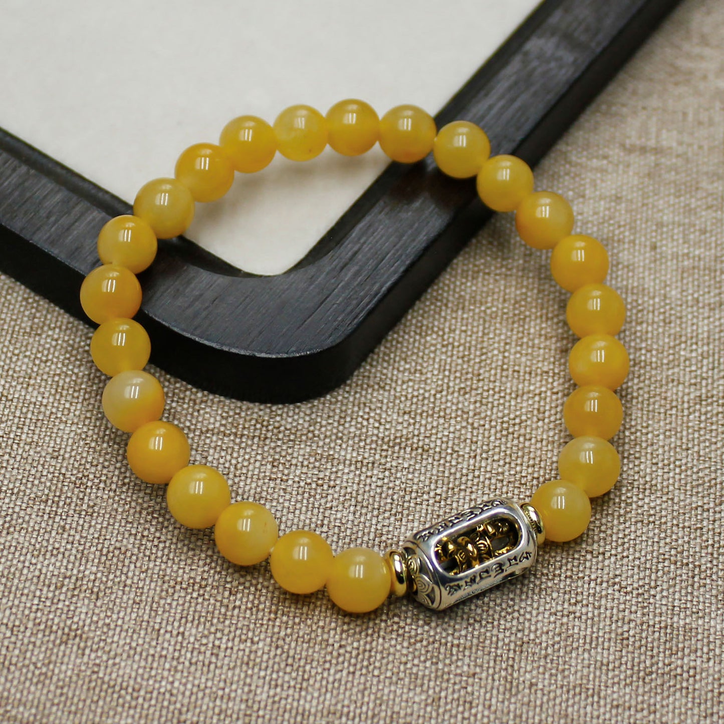 Natural Jinsiyu Lotus Silver Bracelet – Hollow Carved Buddhist Design for Peace and Prosperity