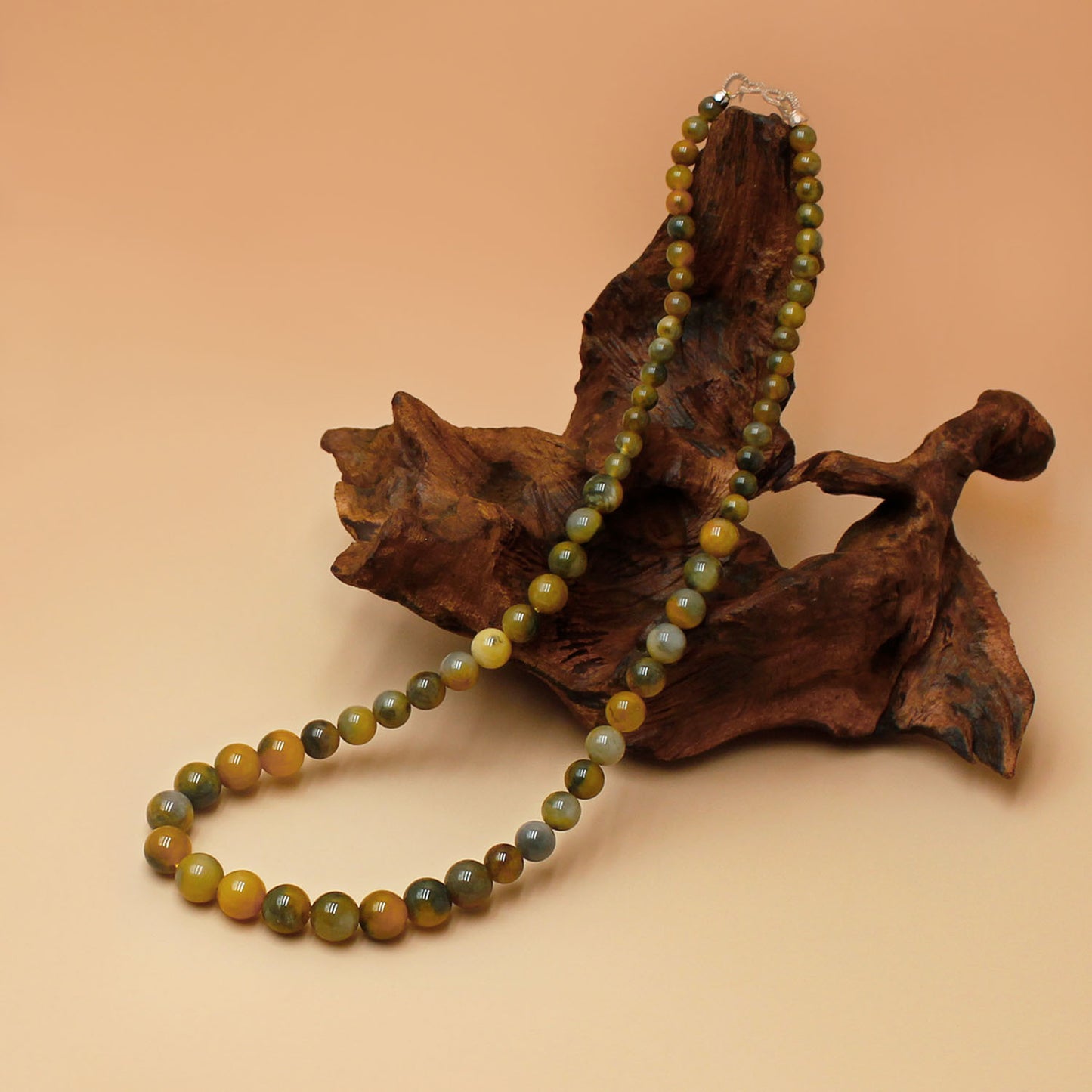 Natural Jinsiyu Jade Gradient Gray-to-Yellow Bead Necklace – Taoist Five Elements Energy for Balance & Clarity