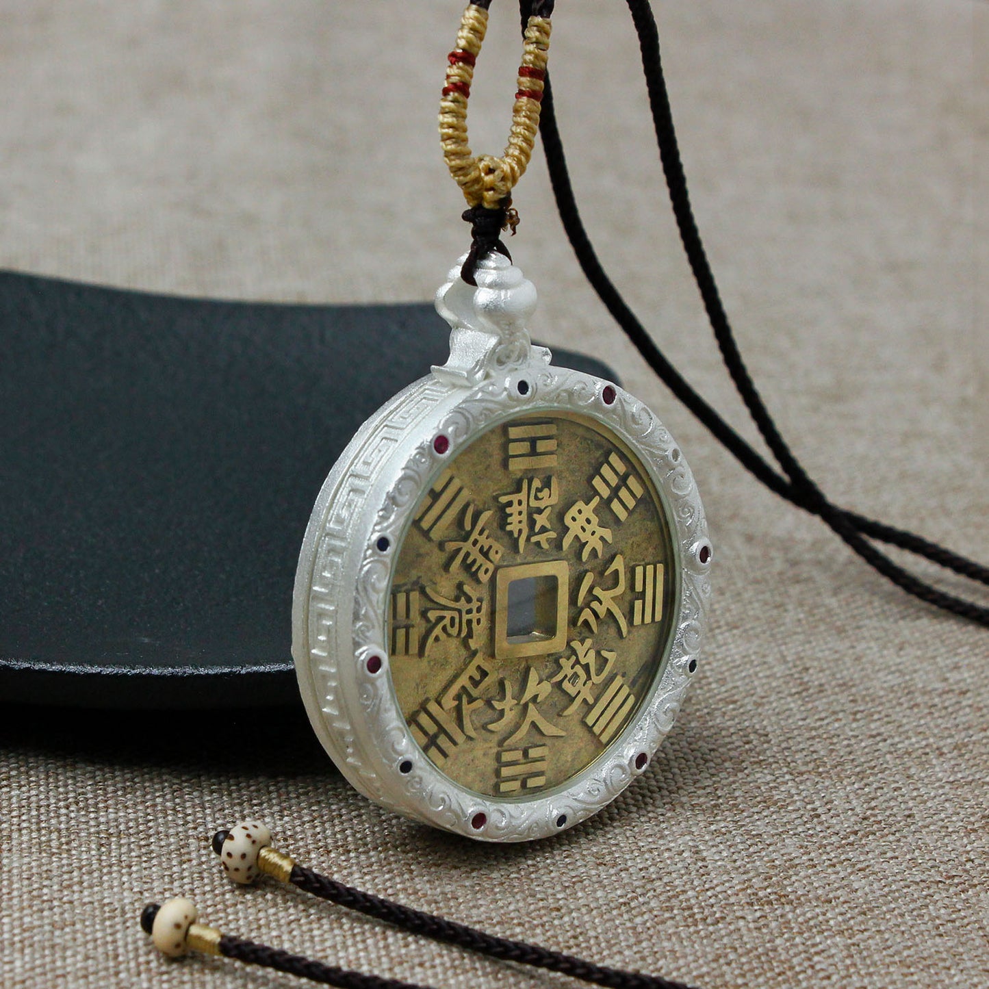 Conch-Gem Mountain-Spirit Bagua Double-Sided Thangka Pendant
