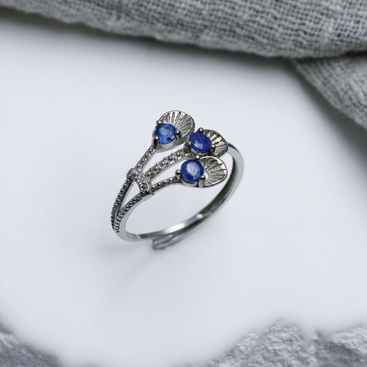 Triple Flower Sapphire & Silver Ring