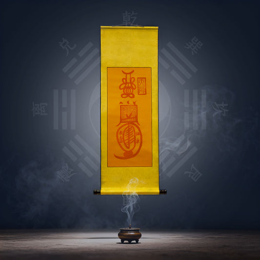 Longhu Mountain Orthodox Tianshi Dao|Hand-Painted Cinnabar Consecrated "Longevity & Health Talisman" Scroll |Home Protection & Blessing Hanging Scroll