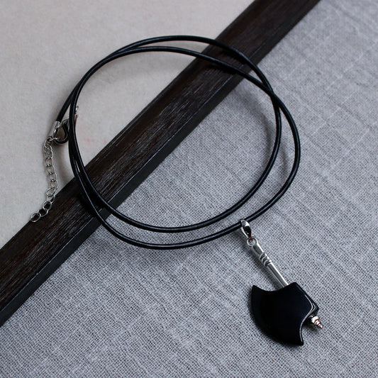 Black Onyx Axe Pendant Necklace – Strength & Fortune
