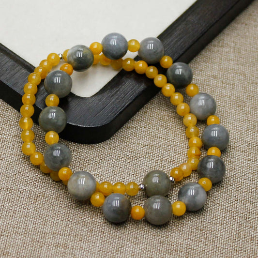 Xinjiang Jinsiyu Jade Double Chain Bracelet – Natural Yellow & Gray Beads for Wealth and Balance