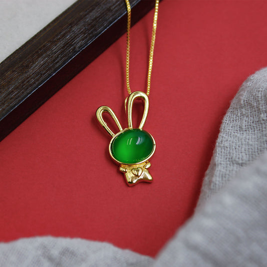 Ice Green Chalcedony Rabbit Lucky Pendant – Natural Gemstone for Harmony & Vitality