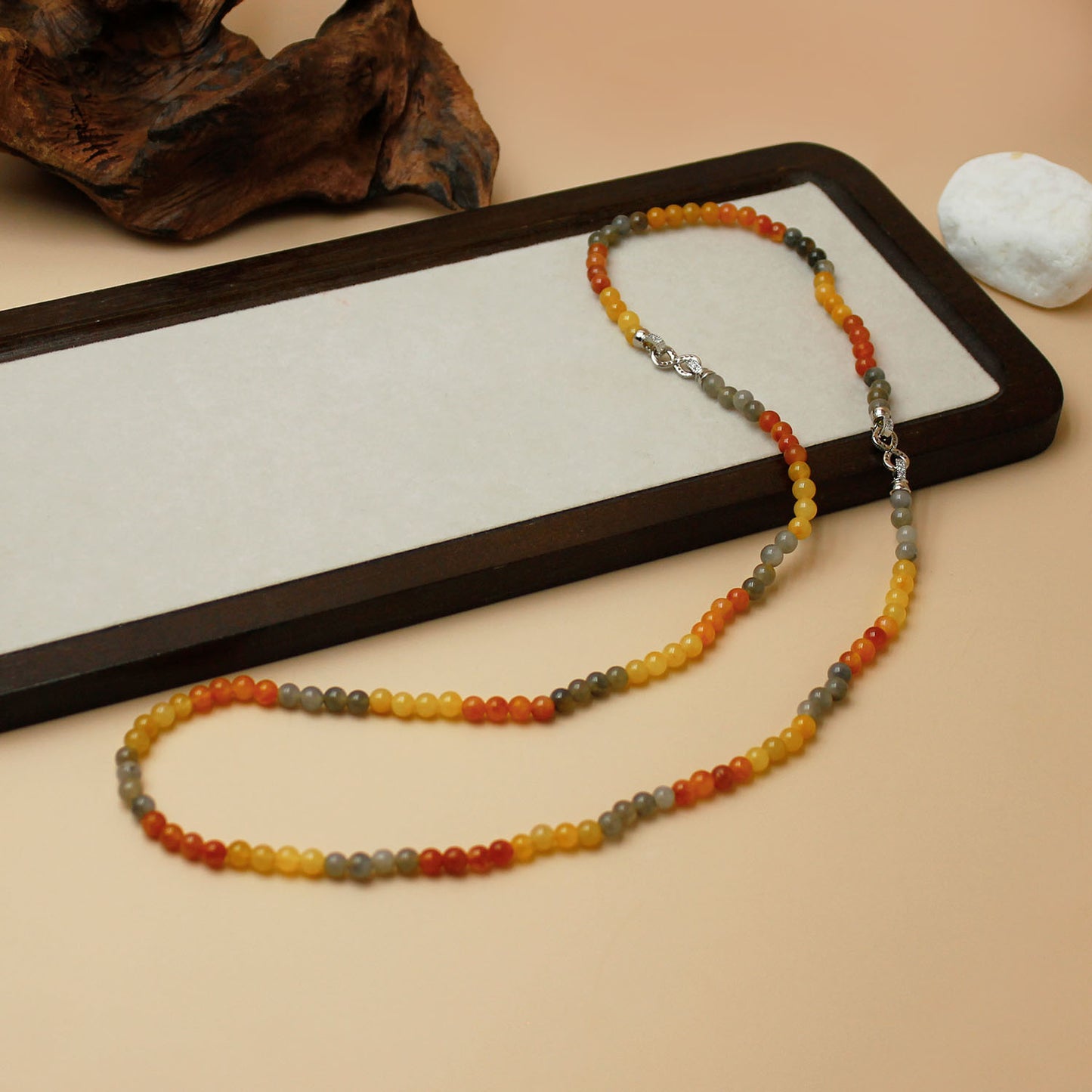 Jinsiyu Jade Tricolor Delicate Bead Necklace – Taoist Five Elements Balance & Energy Jewelry