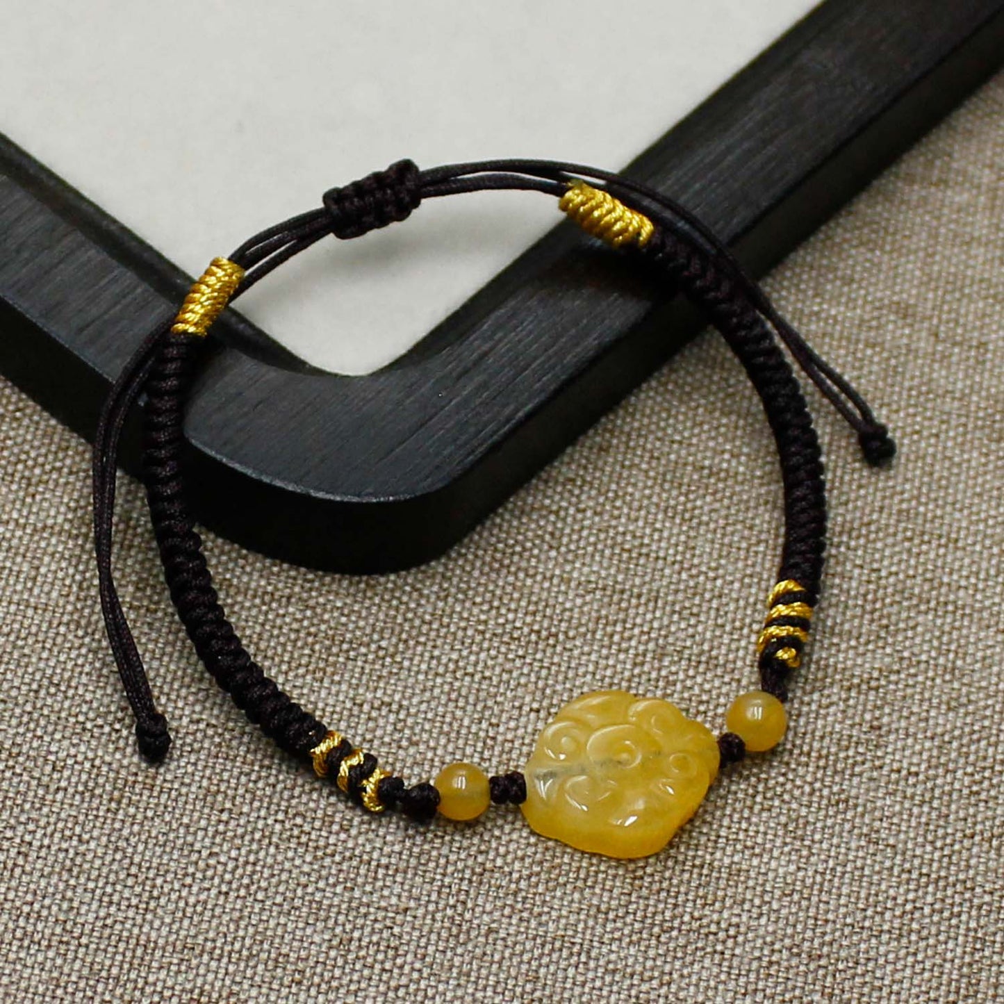 Natural Xinjiang Jinsiyu Jade Cloud Bracelet – Adjustable Cord Auspicious Protection Amulet