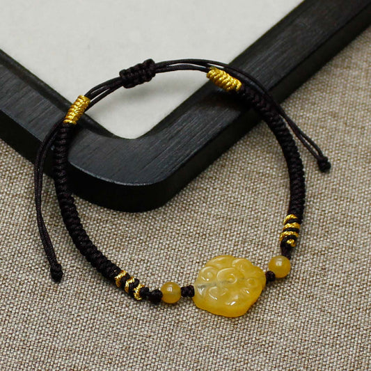 Natural Xinjiang Jinsiyu Jade Cloud Bracelet – Adjustable Cord Auspicious Protection Amulet