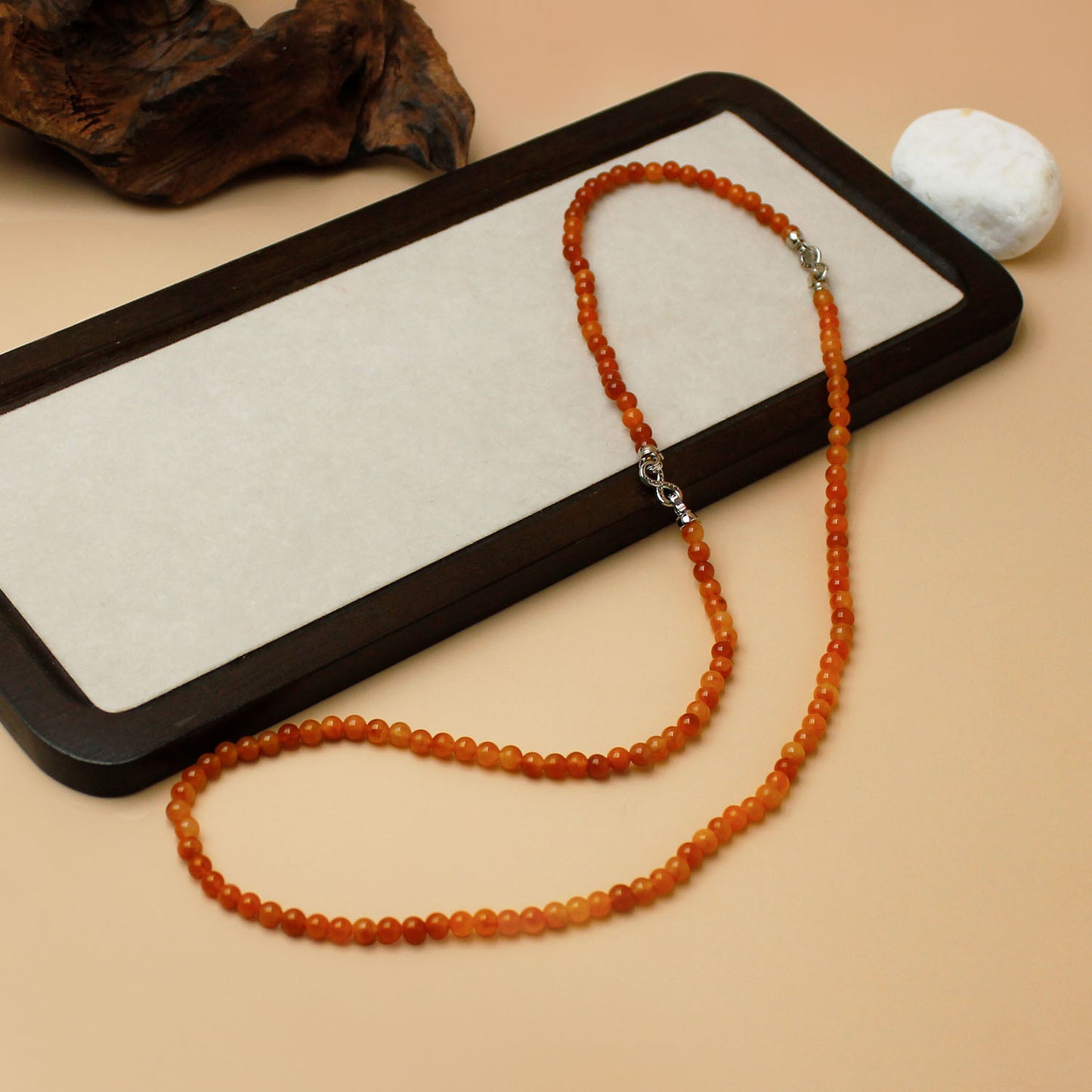 Natural Orange-Red Jinsiyu Jade Small Bead Necklace – Fire Element Energy for Confidence & Charm