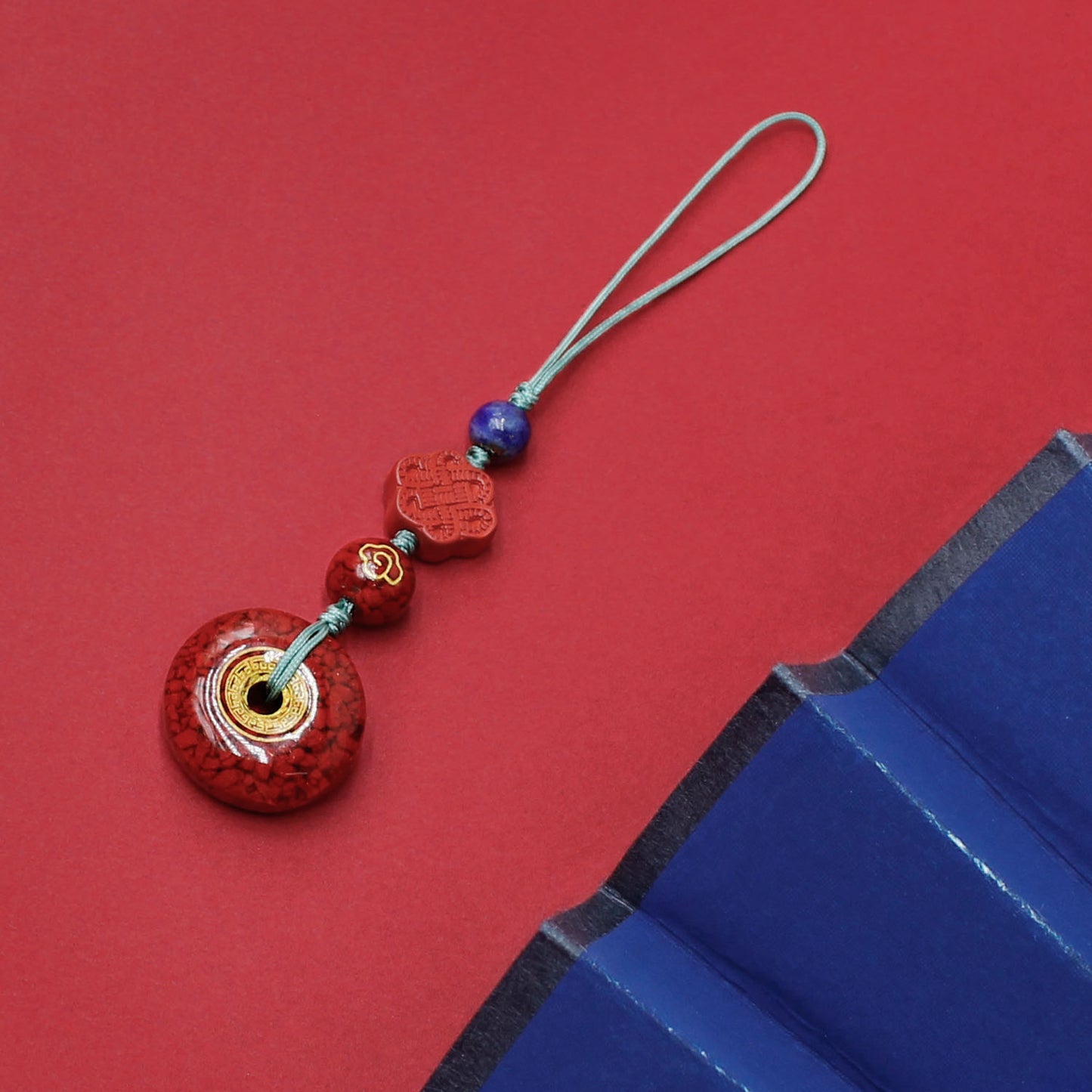 Cinnabar Crystal Peace Buckle Phone Charm — Taoist Protection Amulet for Safety & Good Fortune