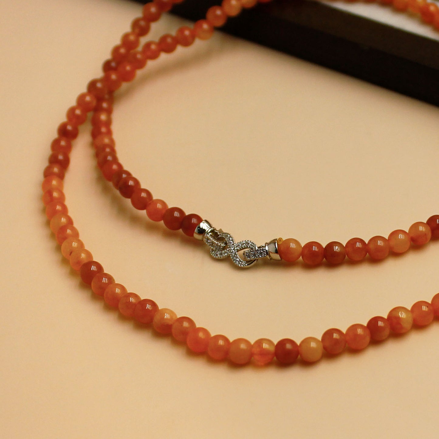 Natural Orange-Red Jinsiyu Jade Small Bead Necklace – Fire Element Energy for Confidence & Charm