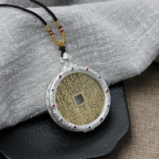 Conch-Gem Mountain-Spirit Bagua Double-Sided Thangka Pendant