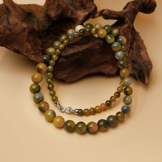 Natural Jinsiyu Jade Gradient Gray-to-Yellow Bead Necklace – Taoist Five Elements Energy for Balance & Clarity