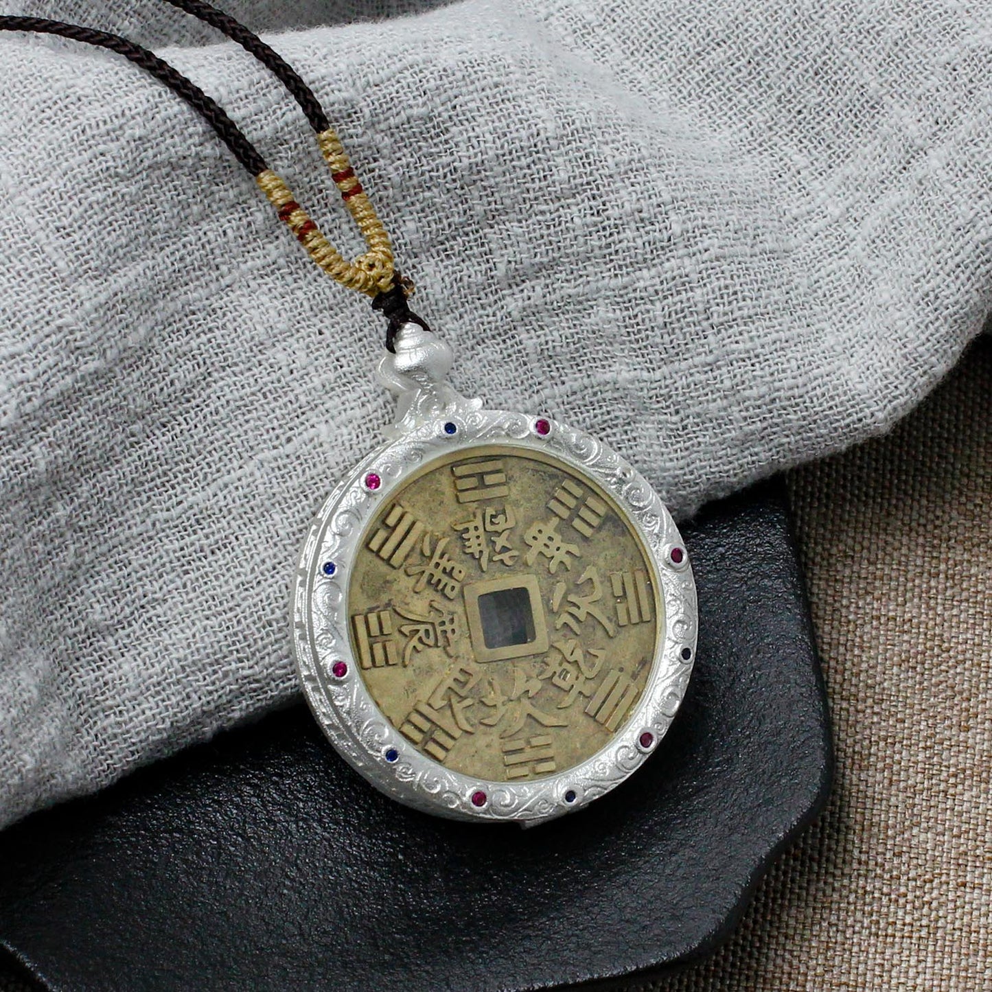 Conch-Gem Mountain-Spirit Bagua Double-Sided Thangka Pendant