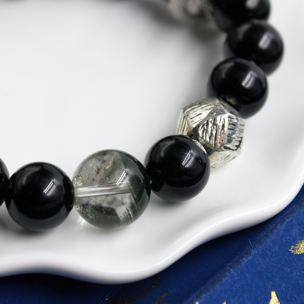 Soaring Dragon Green Phantom & Silver Obsidian Bracelet